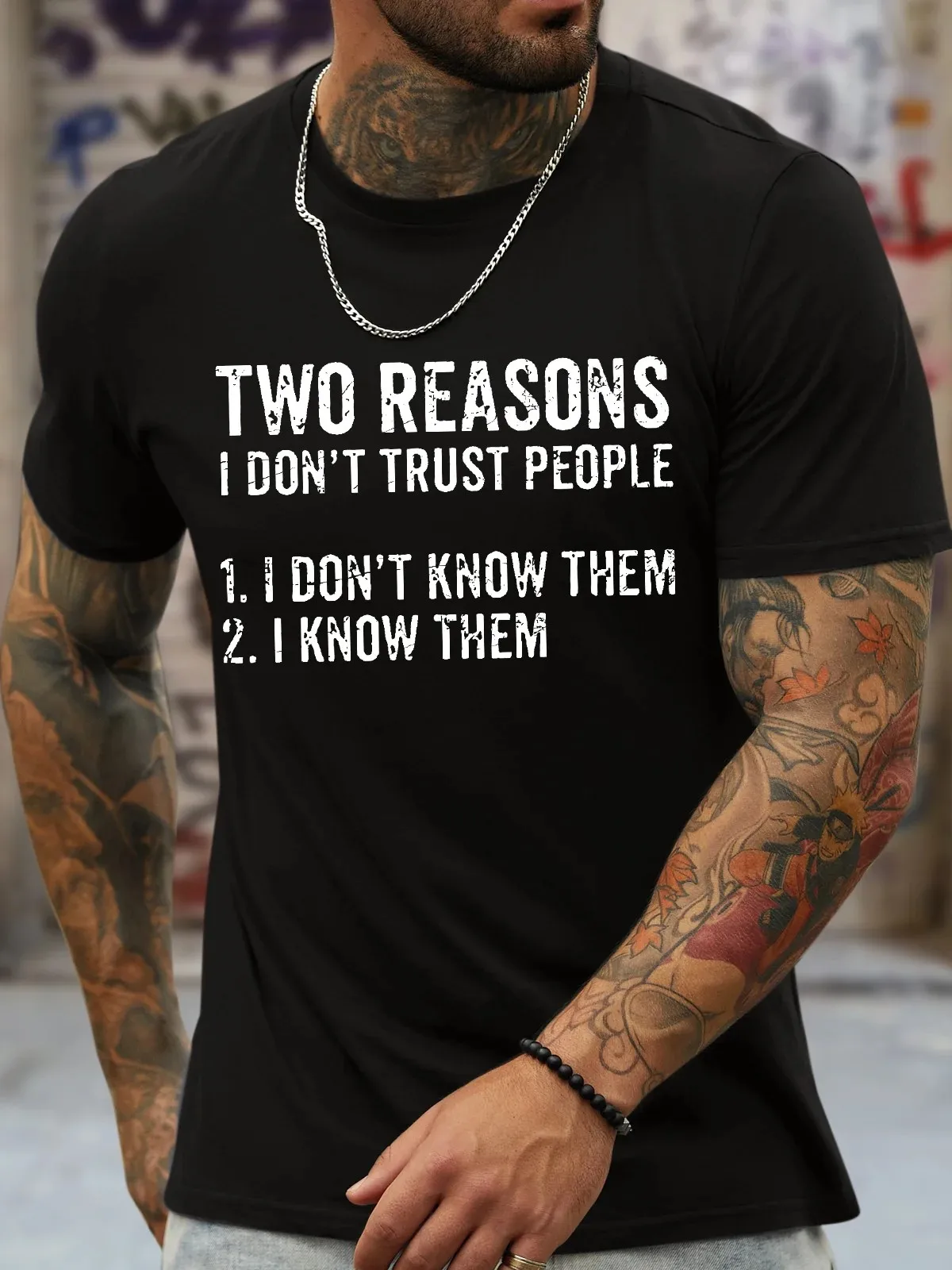 Men's Funny Two Reasons I Don't Trust People Graphic Printing Text Letters Casual Crew Neck T-Shirt