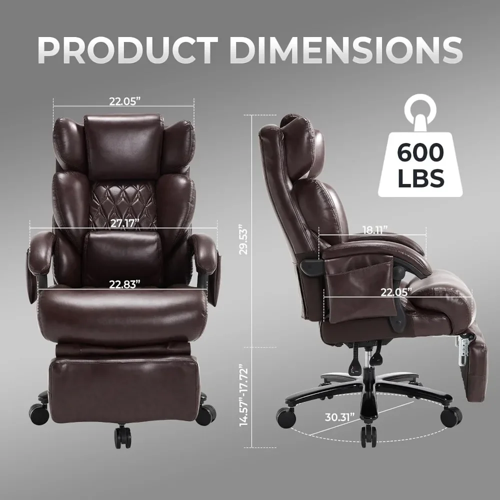 كرسي مكتب كبير وطويل سعة 600 رطل 3 في 1 مستلق مع مدلك مسند للقدمين وكرسي عمل مريح عالي التحمل #2