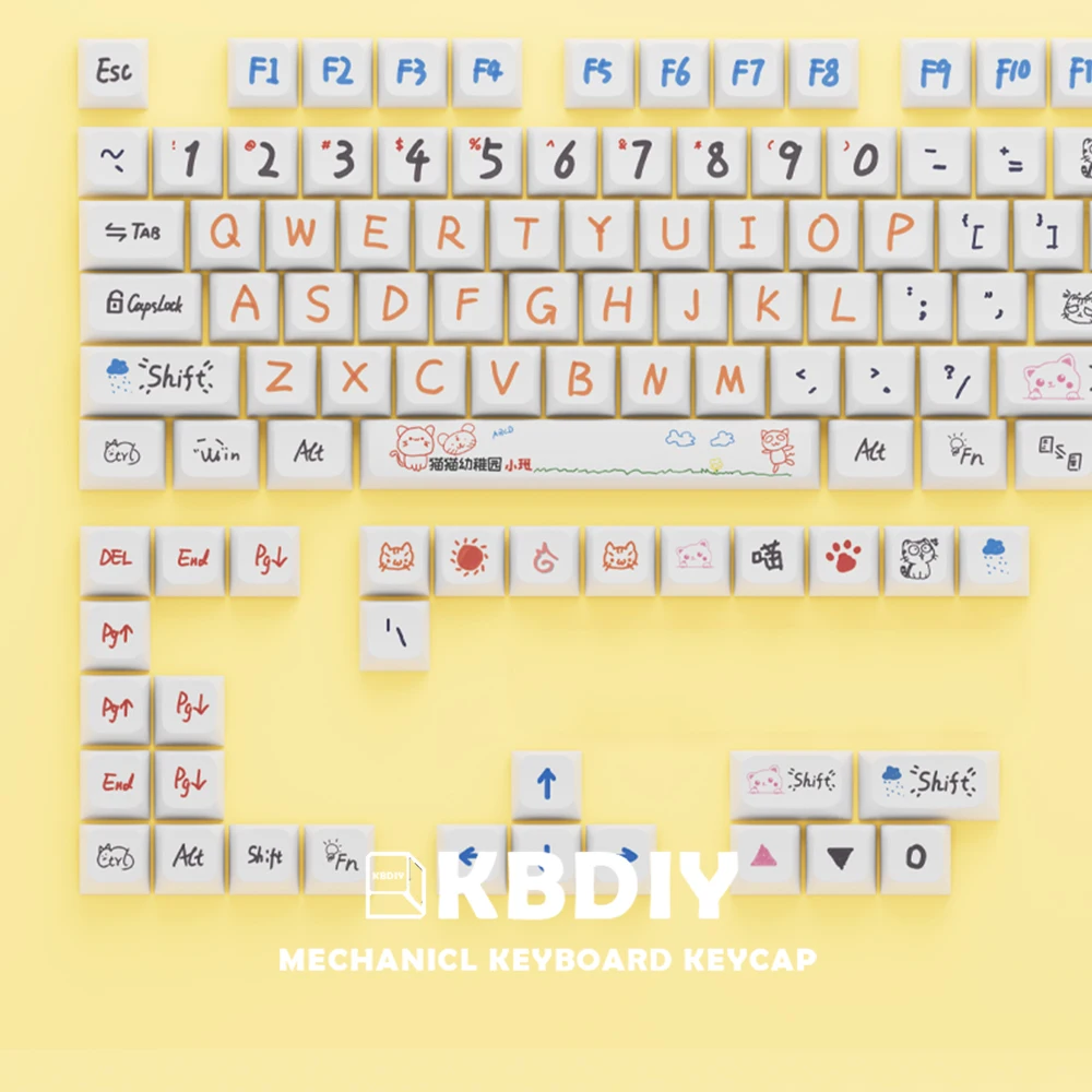 Kbdiy 138 chaves graffiti keycap cereja perfil pbt keycaps para teclado mecânico personalizado bonito anime conjunto de tampões chaves tester68 rk61