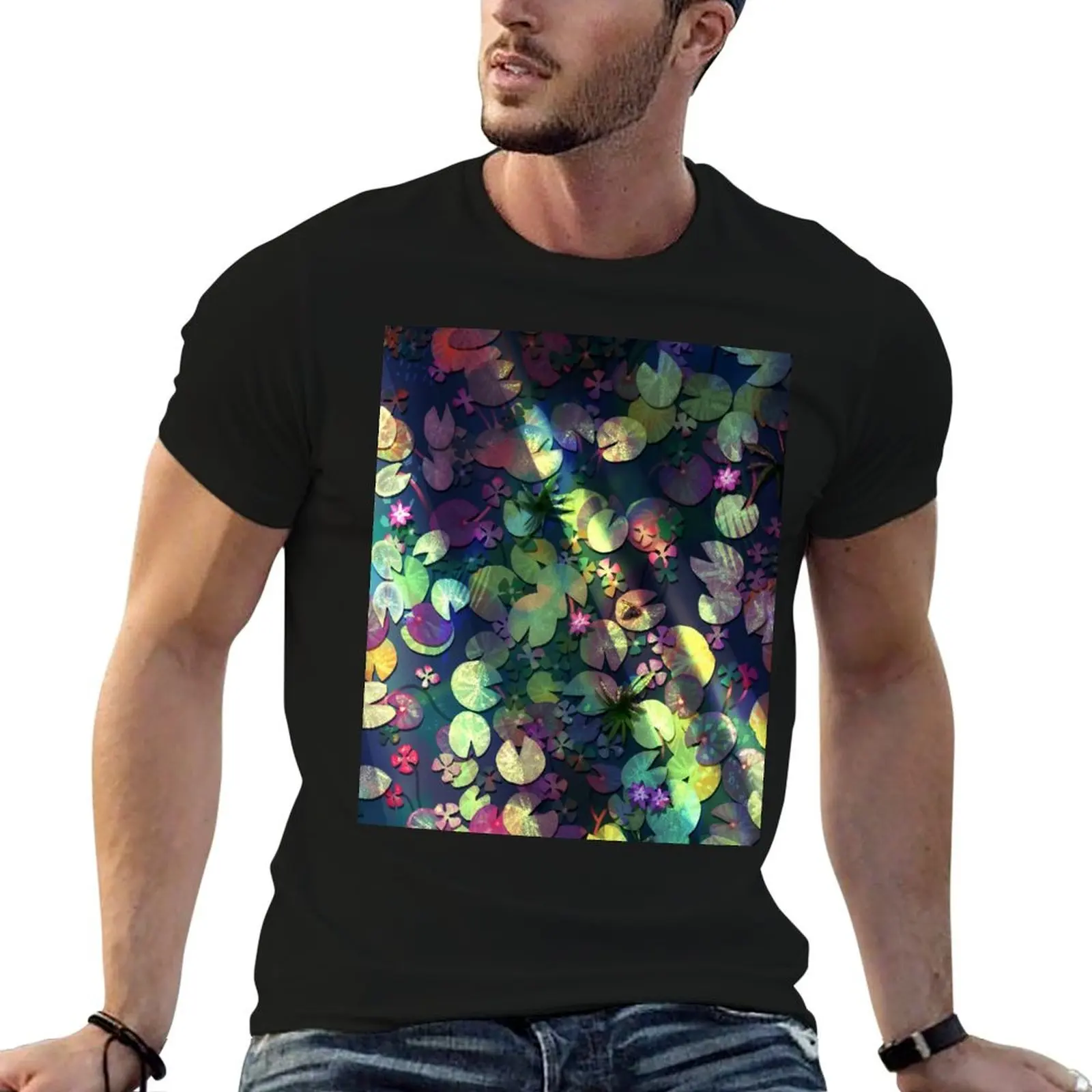 Morning Sunrise Lily Pad Pond Swim T-Shirt Casual Minimalist Short Sleeve Top
