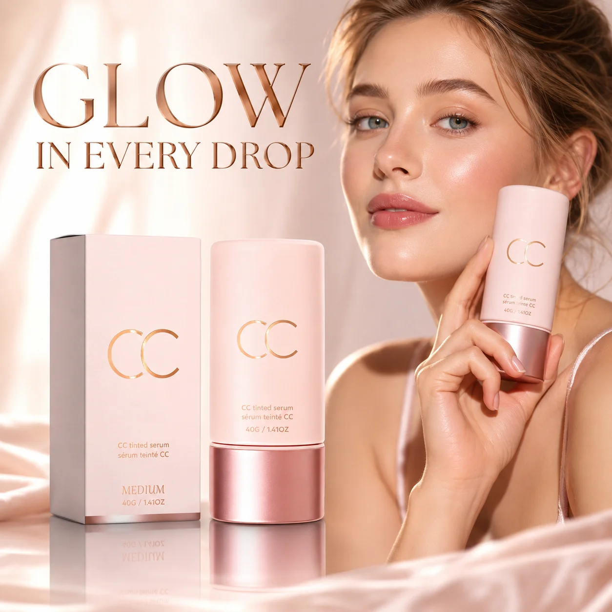 CC Tinted Serum Color Correcting Tinted Serum Self Adapt Skin Tone No Caking Natural Nude Lightweight Coverage Foundation Serum