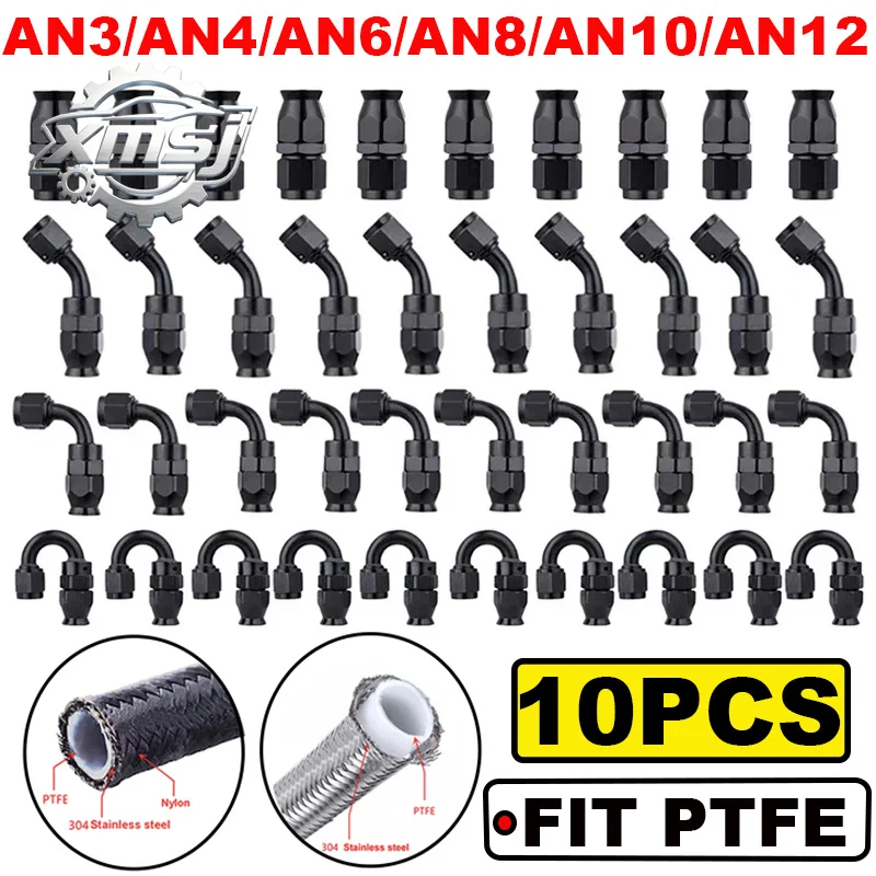 10x Universal recto 0 45 90 180 grados AN3 AN4 AN6 AN8 AN10 AN12 extremo  manguera adaptador  manguera para línea  combustible