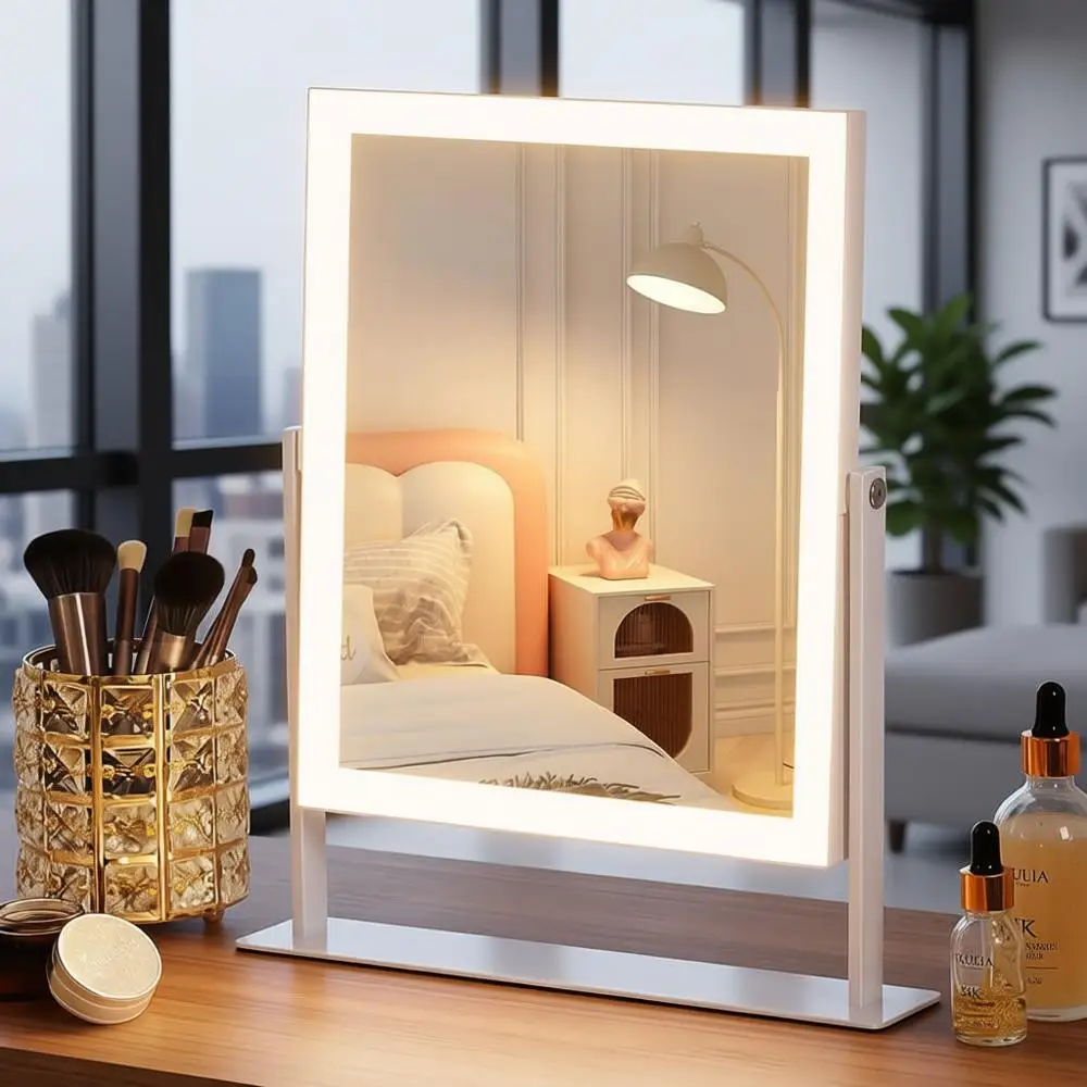 

LED Lighted Makeup Mirror, 360° Rotatable, 10X Magnification, 3 Color Dimmable, Hollywood Style Vanity Mirror
