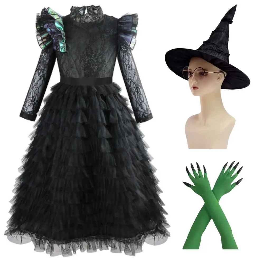أطفال بنات شريرة Elphaba تأثيري فستان قبعة زي تمويه للأطفال توتو فستان قبعة فستان بتصميم حالم حتى هالوين كرنفال البدلة