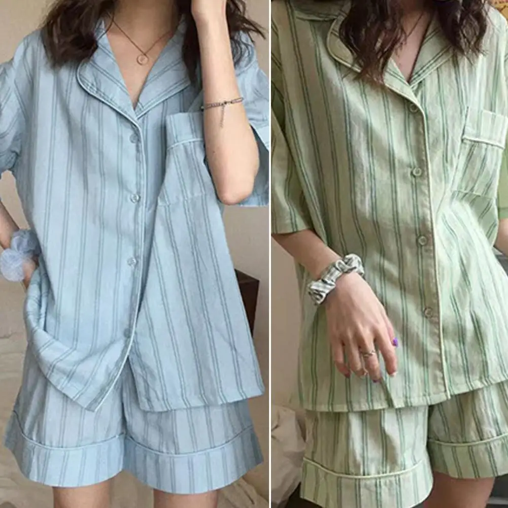 Women Loose Fit Suit Stylish Women's Pajama Set Striped Print Elastic Waist Loose Fit Sleepwear for Comfortable Homewear