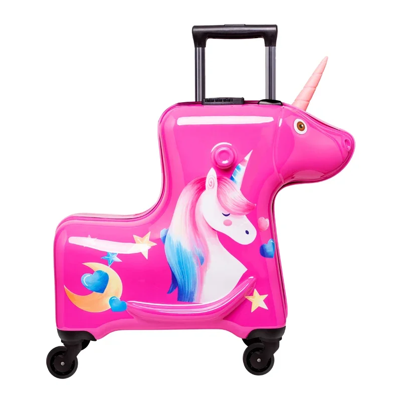 New Kids trolley luggage,Cartoon pink suitcase on wheels,girls unicorn Multifunction Trojan horse Rolling luggage,trolley case