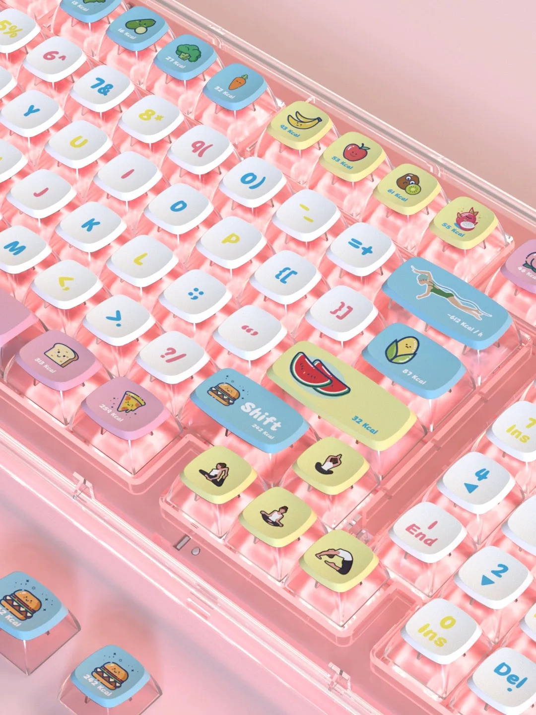 

117 Keys Pudding Cute PBT Keycaps Custom Light Transmittance ASA Profile Keycaps for Mechanical Keyboard Calorie Theme Key caps