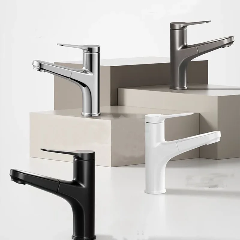 Bathroom Basin Faucet White Pull Out Faucet Hot and Cold Water Kitchen Sink Mixer Faucet Deck Mounted with Stream Shower Mode