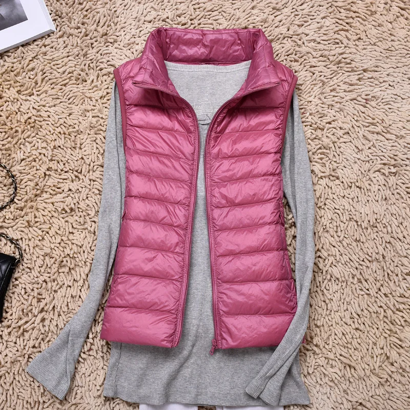 New Women Sleeveless Vest Winter Warm White Duck Down Jacket Female Veats Mandarin Collar Sleeveless Waistcoat Chaleco Femenino