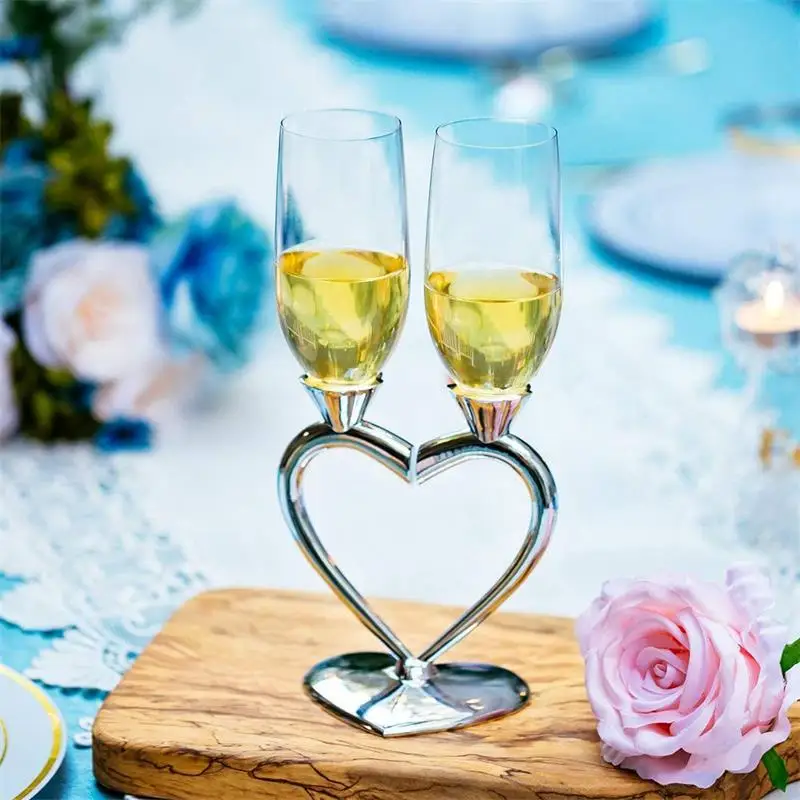 Heart Shaped Wedding Champagne Flute Glass Cup Handcrafted Goblet Crystal Wine Glass Goblet Party Engagement SetAnniversary Gift