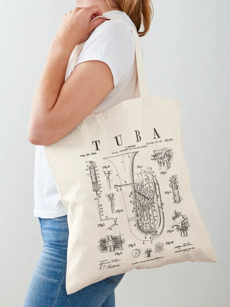 

Tuba Vintage Patent Tubaist Tubist Drawing Print Tote Bag custom fabric bag woman shopping bag hand ladies
