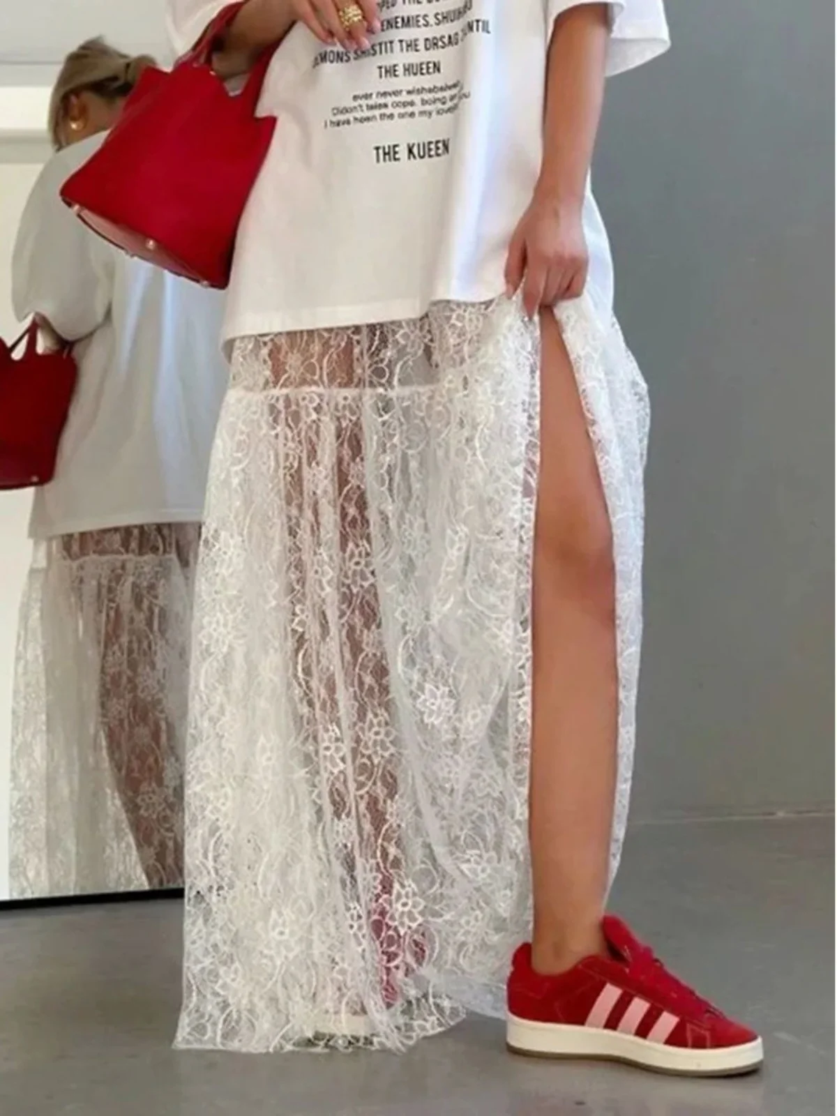 

Кружевная свободная повседневная юбка с высокой талией, женская уличная длинная юбка трапециевидной формы, удобные юбки средней длины на весну