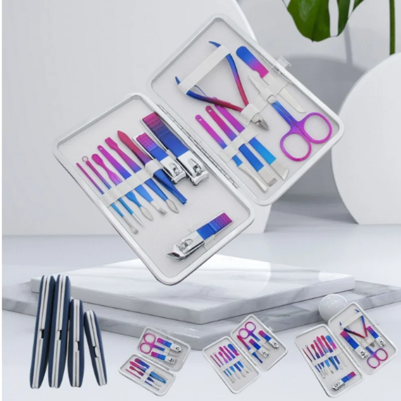 Aço inoxidável Nail Clipper Set, colorido e durável, Home Pedicure Knife, Alicate de beleza, Manicure Tool Box, 10 pcs, 15pcs