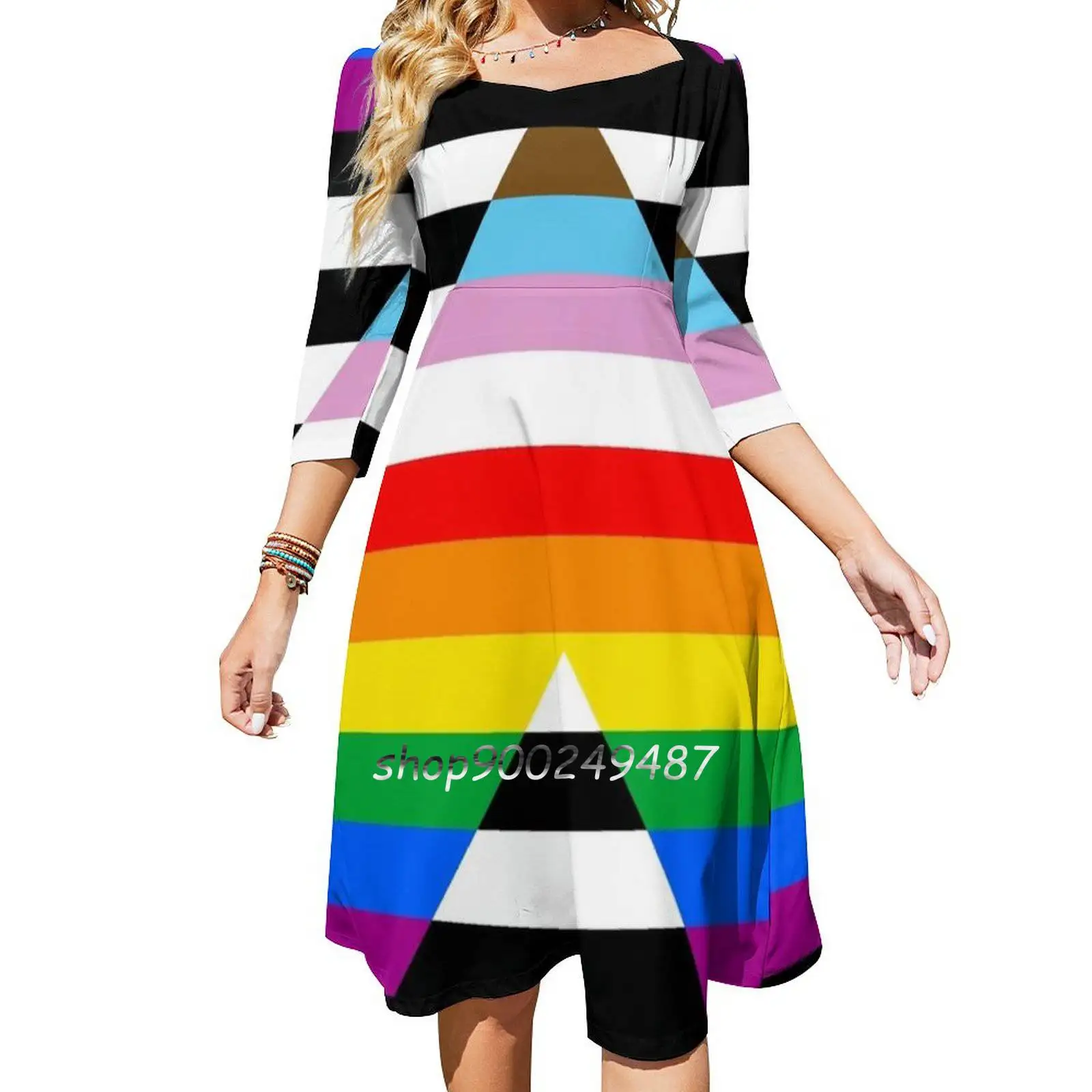 Lgbtq Ally Progress Pride Flag Evening Party Dresses Midi Sexy Dress Female Sweet One Piece Dress Korean Progress Pride