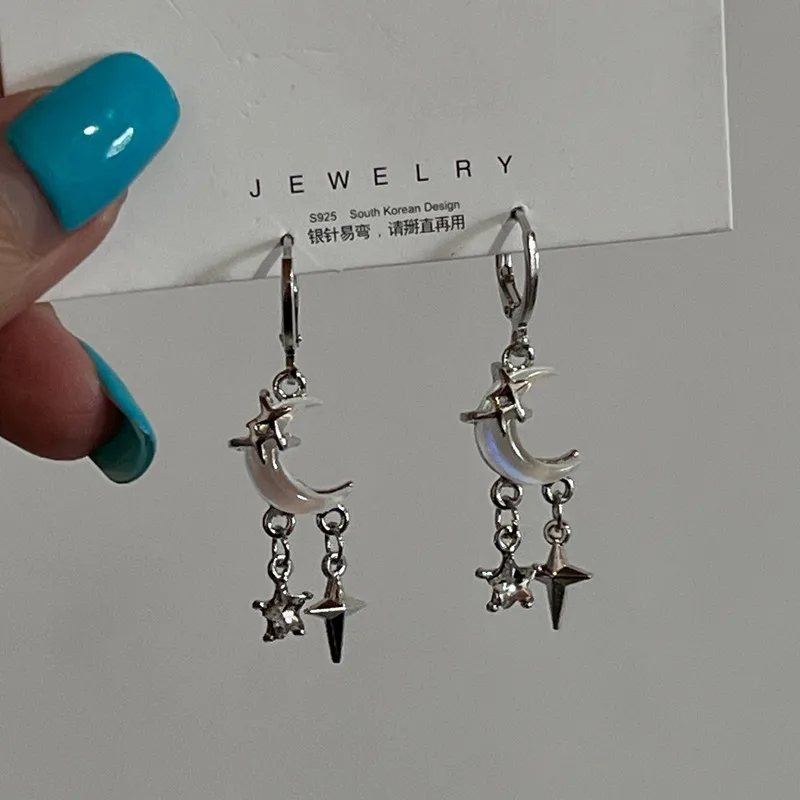 أقراط نسائية طويلة بشراشيب على شكل قطرة قمر ، حجر قمري ليزر ، نسيج غير منتظم ، معدن ، فتاة عصرية ، مجوهرات بانك Y2K ، جديد ، #4