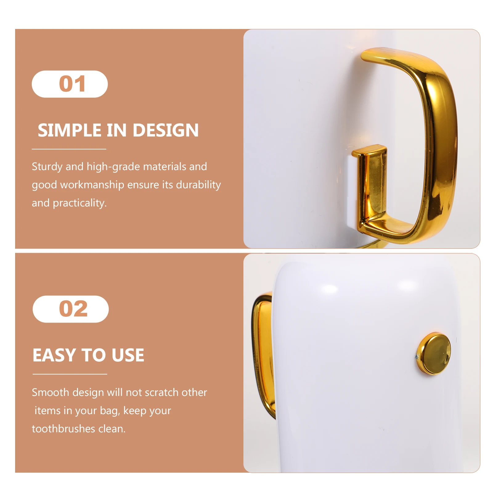 

Portable Toothbrush Box Travel Supply Sturdy PP Material Gold Plating Smooth Design Compact Size Toothbrush Holders Case Storage