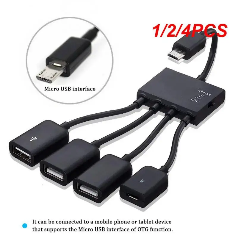 1/2/4PCS 4 Port Micro USB 2.0 HUB 4-IN-1 OTG Hub Power Adapter Cable For Android Phone Tablet PC