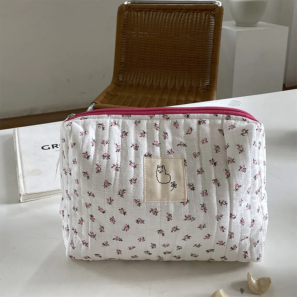 Makeup Bag Cotton Cosmetics Toiletry Storage Zipper Handbag Travel Office School Work Tote Beauty Case for Girls