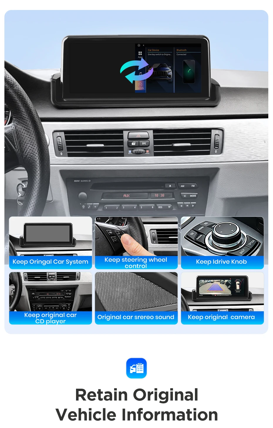 Junsun CarPlay Für Apple Auto Radio Multimedia Für BMW E90 E91 E92 E93 2005-2012 Bluetooth Drahtlose Android auto 4G GPS Stereo – Detail 20