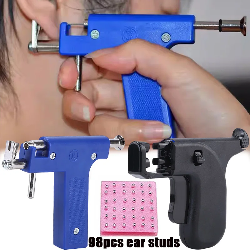 Fashion Nose Ear Lip Piercing Gun with 98 Ears Studs Tools Ear Nose Navel Piercings Tool Reusable Painless Sterile Gun Kit Tools