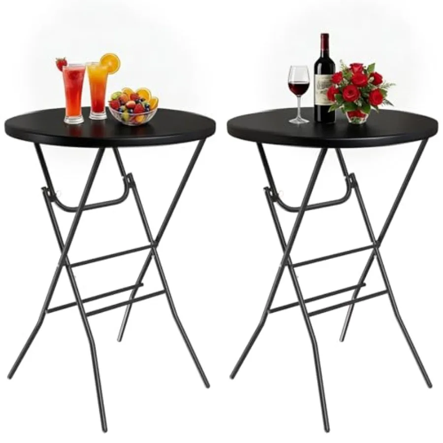 

2Pcs 32 Folding Round Cocktail Table Indoor Outdoor High Top Bar Table with Locking Leg Removable Legs Stabilizing Crossbar for