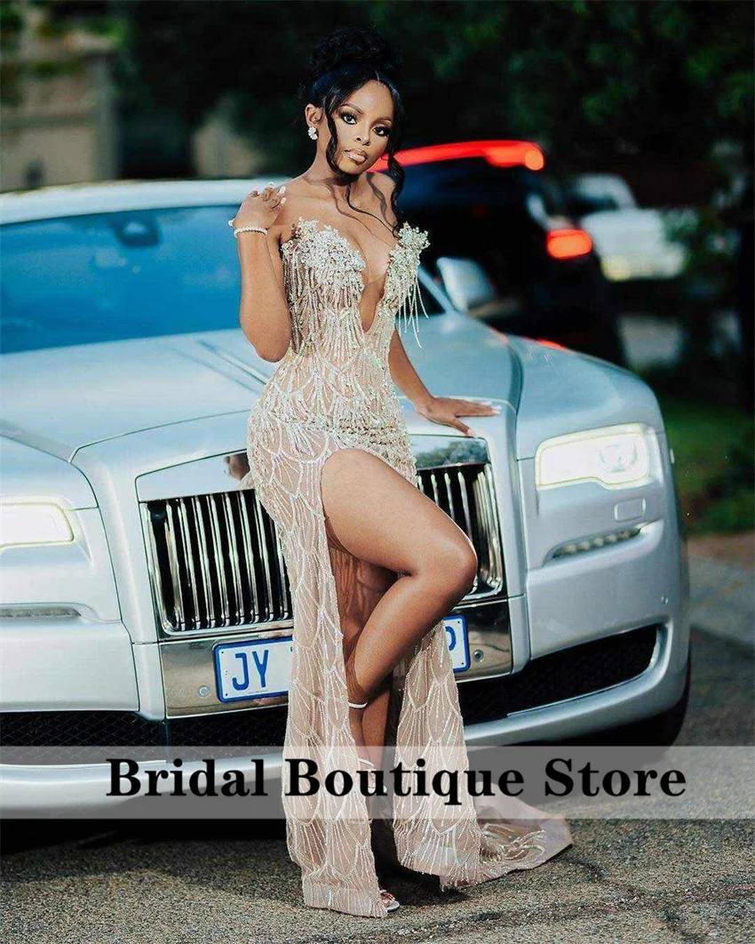 Luxury Sweetheart Prom Dresses Bead Crystals Diamonds Tassels Side Split Birthday Party Wedding Party Gown Vestidos Customized image 3