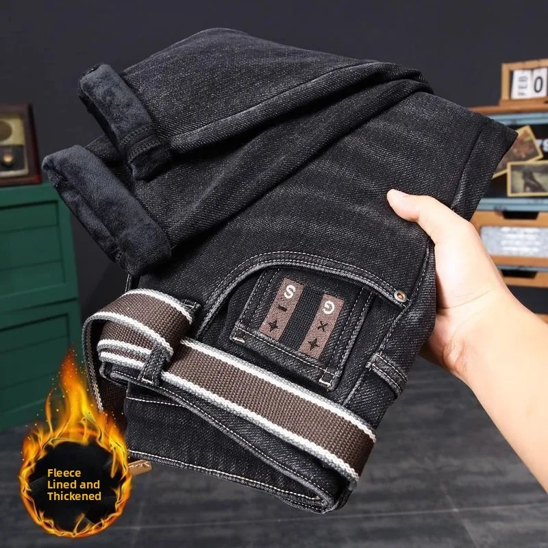 

Men's Fleece Lined Denim Jeans Thin Fleece Thickened Winter Outerwear Elastic Straight Leg Standard Fit Daily Wear Warmth