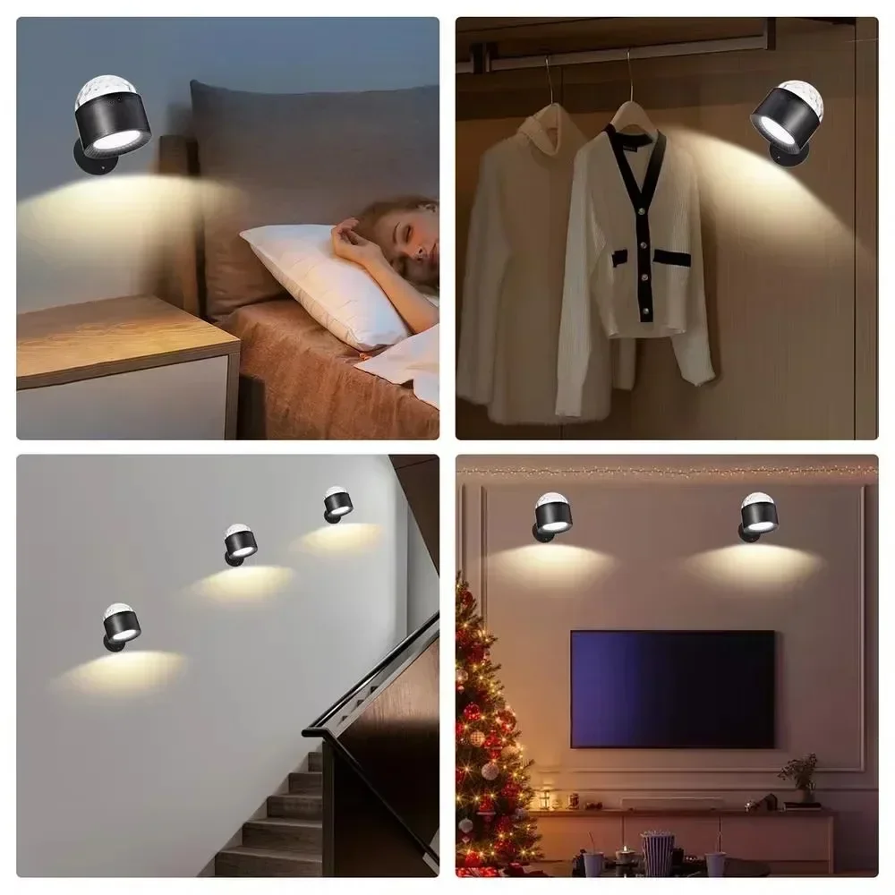 Led Double Head Wall โคมไฟ Touch Control Night Light 360 Rotatable USB ชาร์จโคมไฟอ่านหนังสือไร้สายแบบพกพาสําหรับห้องนอน