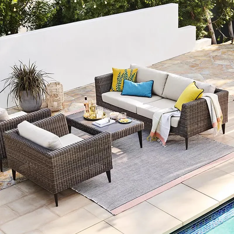 Outdoor Patio Furniture Set Rattan Wicker Sectional Sofa for Adults Weather Resistant Modular Design Round Corner Unit for