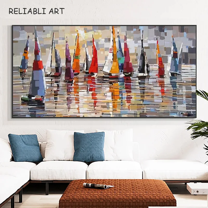 Abstract Colorful Sail Boat Oil Painting on Canvas Painting Poster And Print Wall Art  for Living Room No Frame