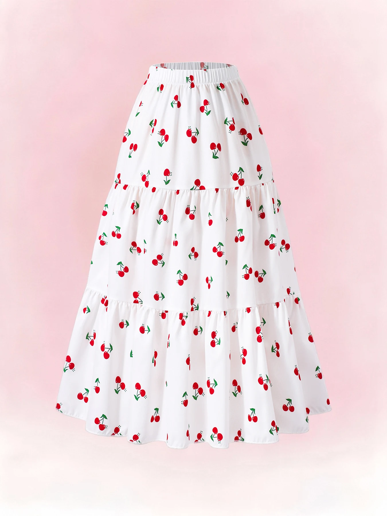 Cherry Print Skirt for Girls 4-12 Years Old Casual Sweet Beautiful Children's Clothing Skirt