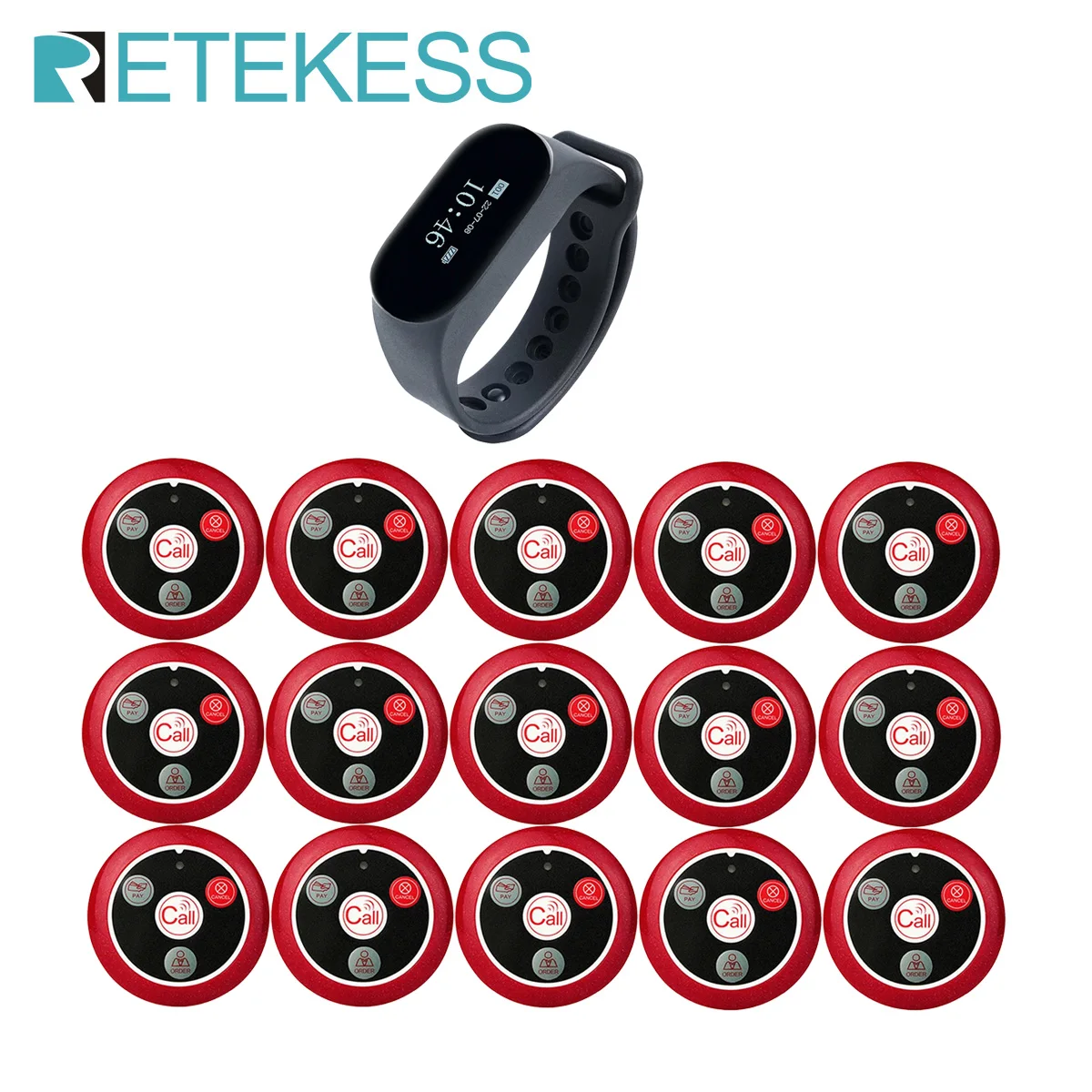 RETEKESS Wireless Waiter Calling System TD112 Waterproof Watch Pager 15 T117 Call Buttons For Customer Service Restaurant Cafe