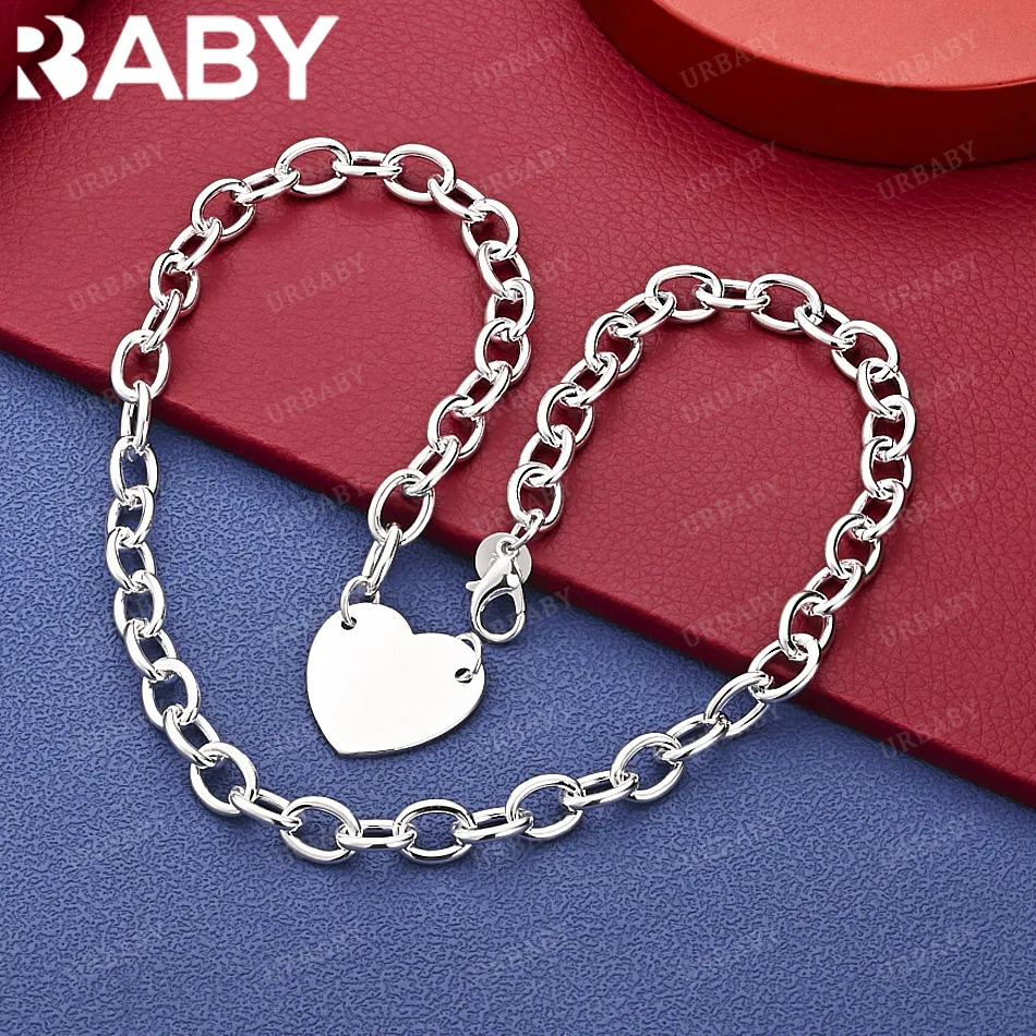 

URBABY 925 Sterling Silver Heart Chain Necklace Fashion Jewelry Romantic Elegant Engagement Accessories Anniversary