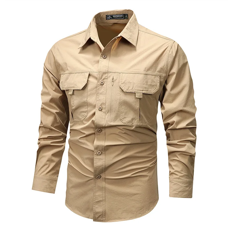 Men Outdoor Long Sleeves Elastic Quick Drying Waterproof Cargo Tooling Shirts Spring Male Thin Breathable Comfortable Shirts 4XL view 5
