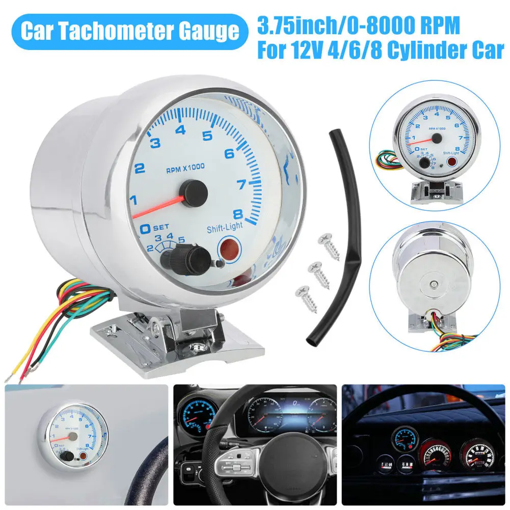 

3.75" Car Universal Tachometer Gauge 0-8000 RPM Tachometer Kit LED Backlight For Most 4/6/8 Cylinder 12V Vehicles