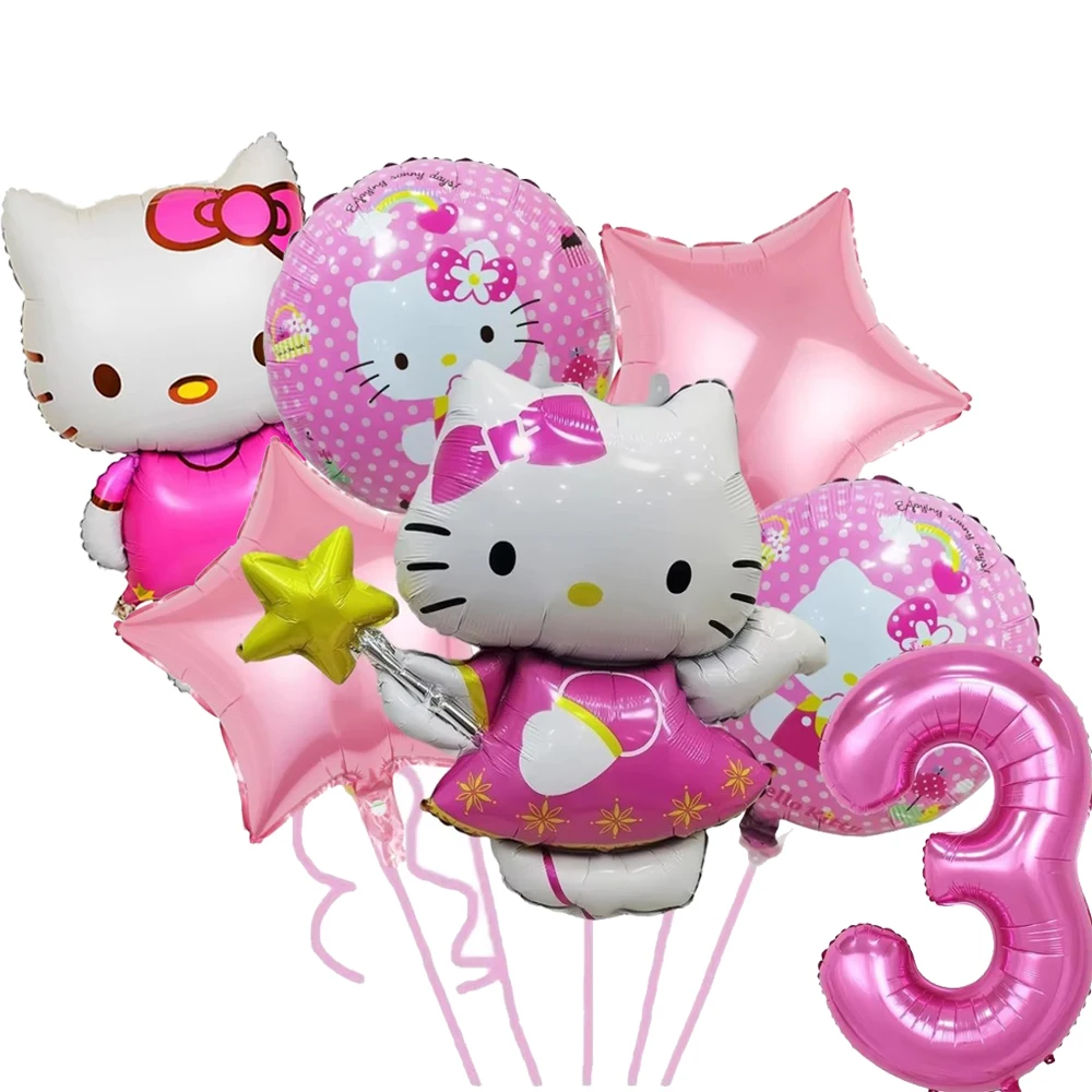 Hello Kitty Happy Birthday Party Decor Acrylic Cake Topper Disposable Table Plate Gift bag Set Balloons Girls Favors DIY Supplie