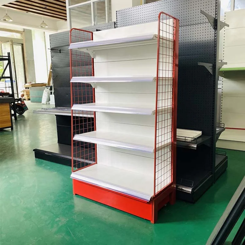 custom.Xingye Custom Heavy Duty Gondola Shelving Supermarket Retail Store Single-Sided Shelf Display Rack Side Net Good Supp