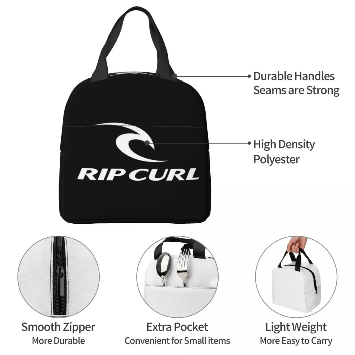 Rip Curl Logo Lunch Bags Insulated Bento Box Waterproof Lunch Tote Resuable Picnic Bags Cooler Thermal Bag for Woman Children