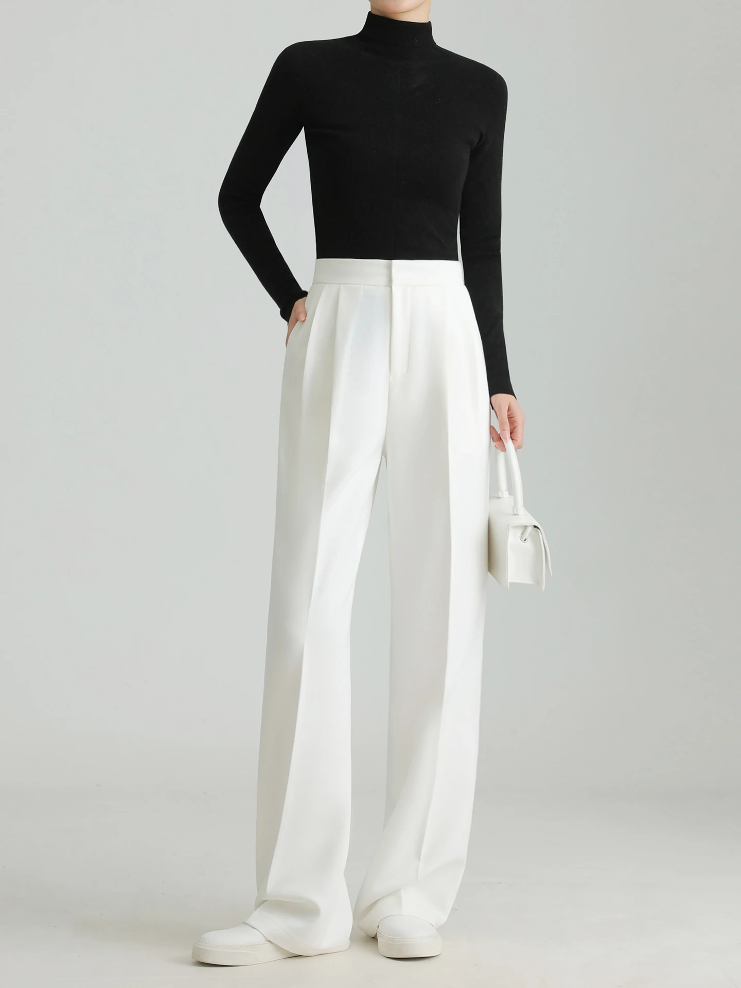 

High Waist Straight Leg Suit Pants Women's Slim Fit Wide Leg Pants Dra Casual Long Pants Autumn Winter Faion Pure Color