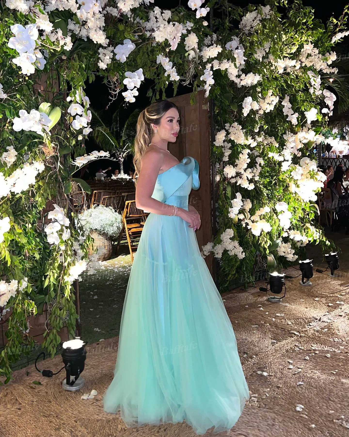 Bafftafe Mint Green Tulle Prom Dresses One Shoulder 3D Flowers Formal Party Evening Dress Customized Women Wedding Photography