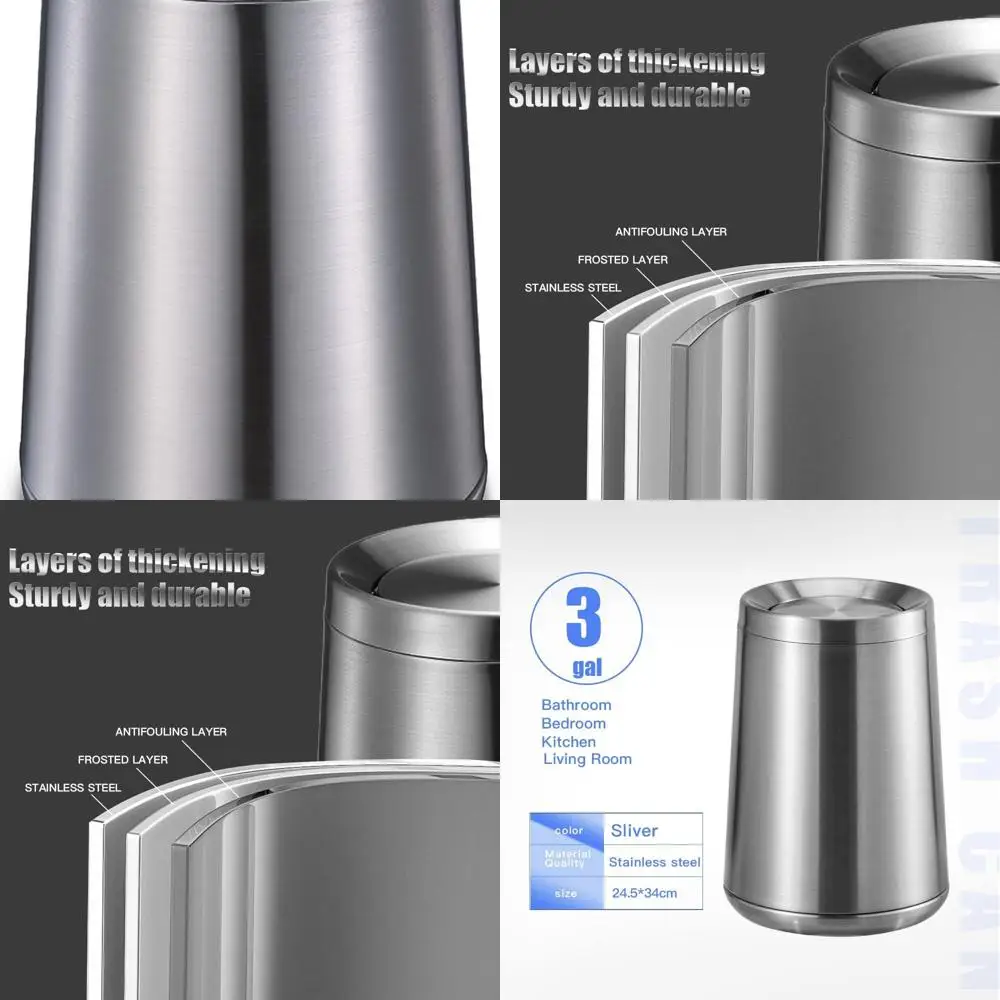 

Корзина для мусора с матовой стальной крышкой, 10 л для дома и бизнеса, подходит для кухни, гостиной и спальни