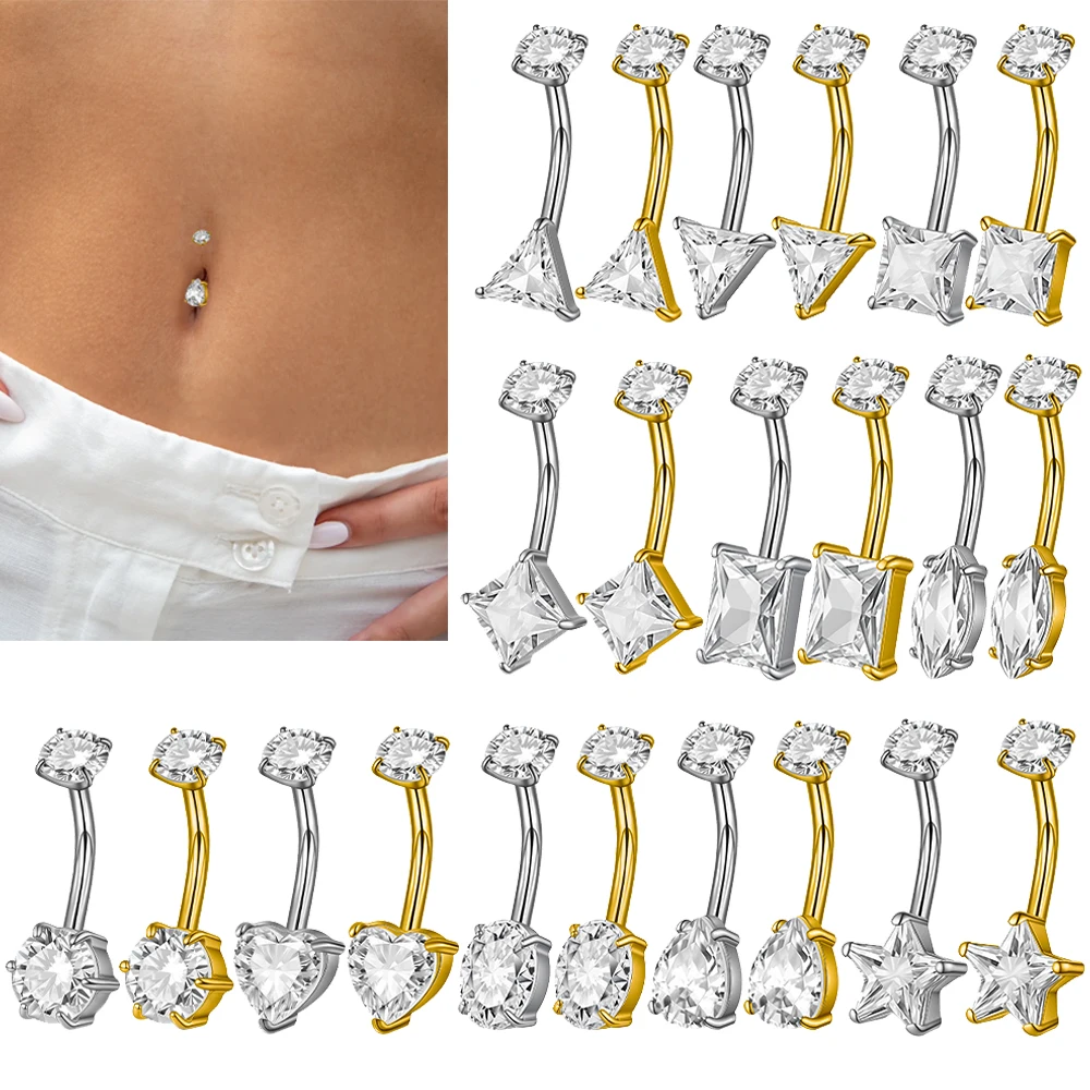1PC 316 Stainless Steel Heart/Star Belly Button Ring Marquise Zircon Internal Thread Navel Piercing Ombligo Piercing Jewelry 14G