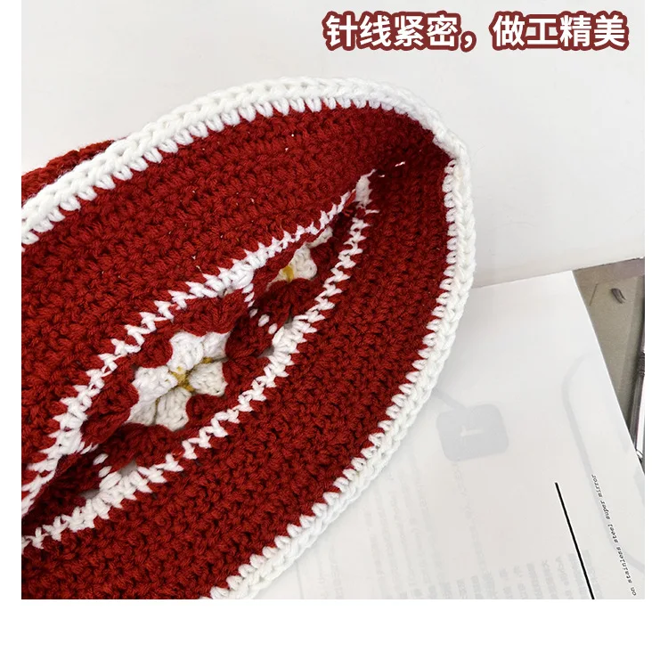 2025 herbst Neue Häkeln Koreanische Handgemachte Eimer Hut Frauen Weben Gestrickte Hut Y2k Mode Blumen Herbst Winter Mützen Becken Kappe – Detail 4