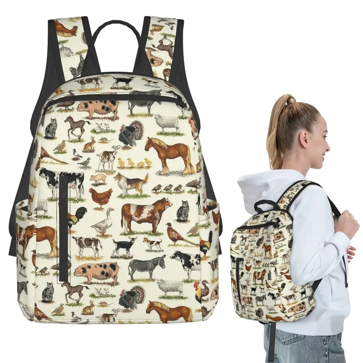 

Country Farm Animals Farmhouse Village Pet Backpack Student Boys Girls BookBag Kids Laptop Shoulder Bags for Men Women