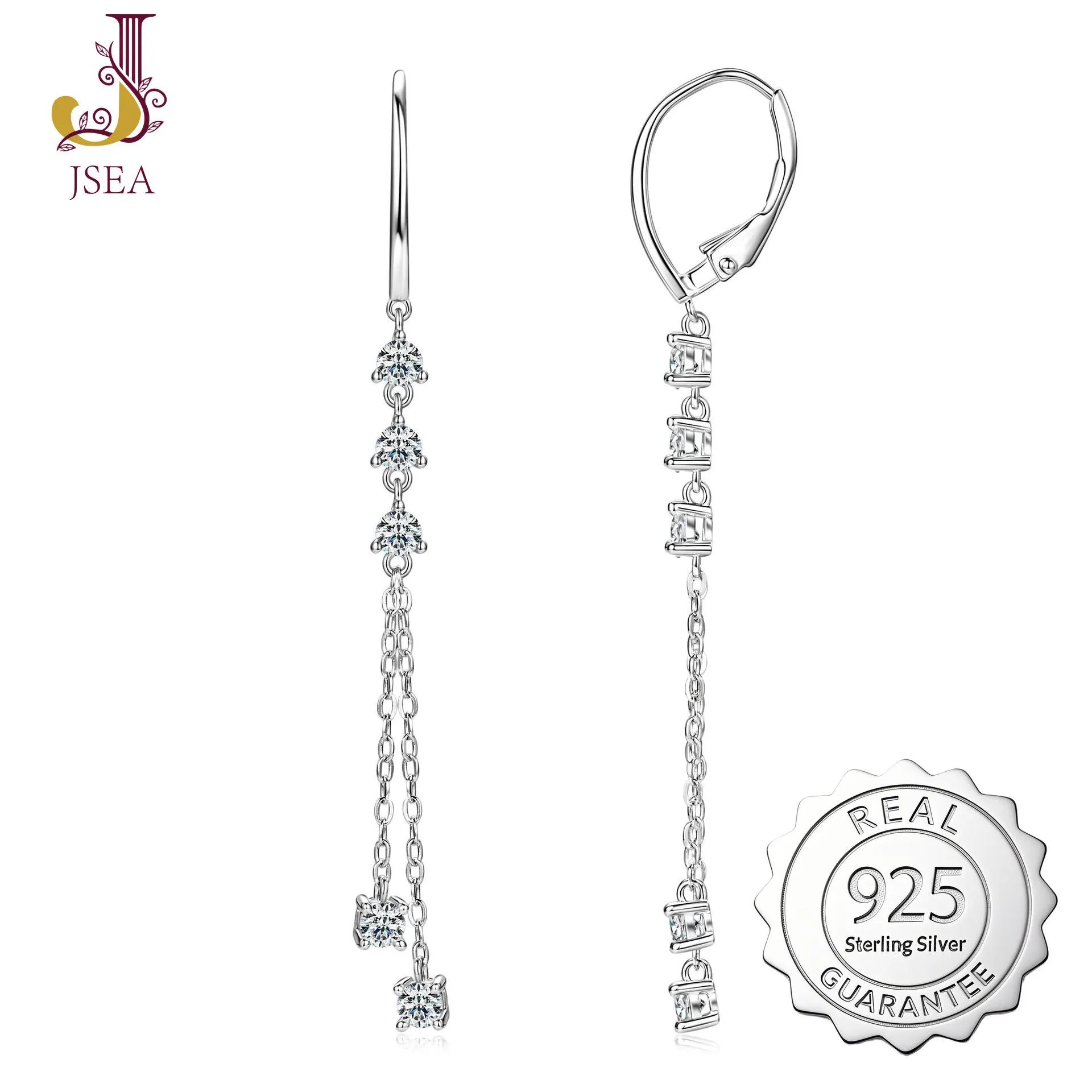 

Women's Chain Earrings 925 Sterling Silver 1.00CTTW Round Moissanite Drop Earrings for Women