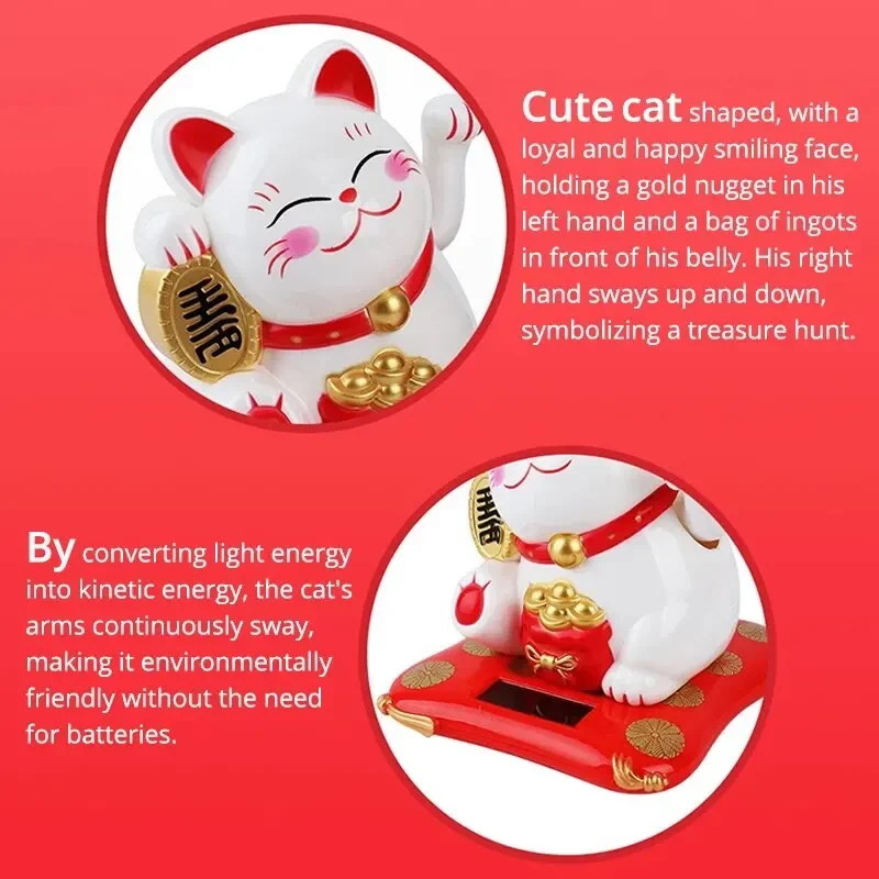 Gato Lucky Waving, gato oscilante movido a energia solar, Maneki Neko animado e fofo, casa, escritório, carro, decoração