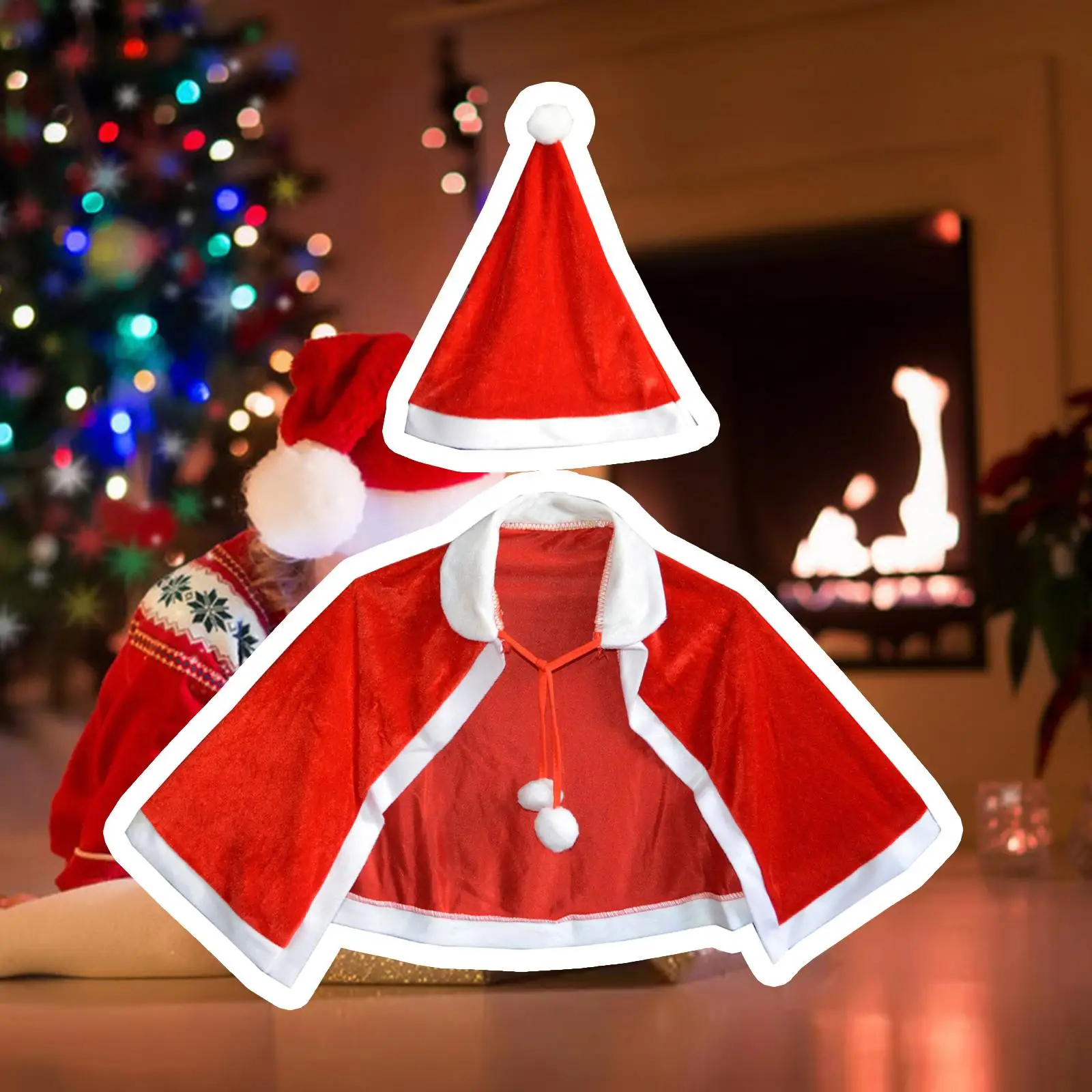 Christmas Shawl Cloak Cape Santa Claus Cape Christmas Decoration Winter Cosplay Christmas Costume Cloak for Festival Supplies view 6