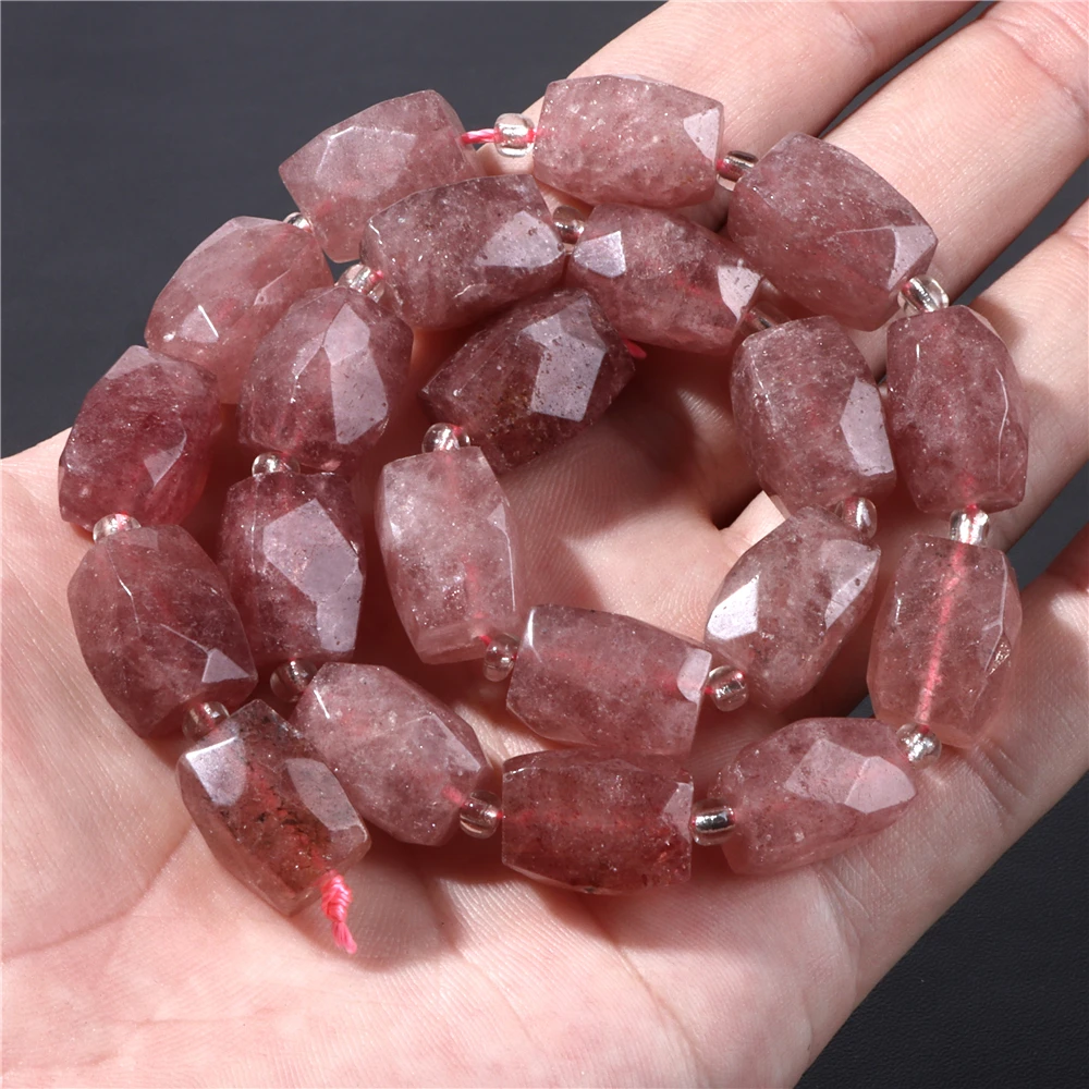 Natural Strawberry Quartzs Gem Stone Beads Round Faceted Round  Loose Spacer Charm Bead For Jewelry Making DIY Bracelet Handmade