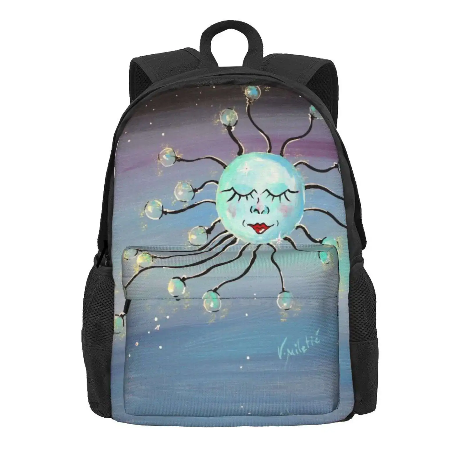 Sleeping Moon-Whimsical Art By Valentina Miletic Women Men Teens Laptop Travel School Bags Childrens Rooms Stars Colorful