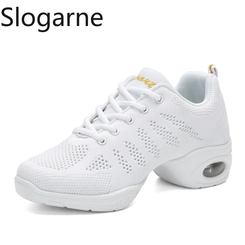 Zapatos de baile modernos de punto para mujer, zapatos de baile de salón de malla para mujer, zapatos de baile de jazz con amortiguación de aire, zapatillas de baile ligeras, zapatos deportivos casuales